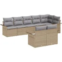 vidaXL Trädgårdsoffset med kudde 8 pcs Beige konstrotting