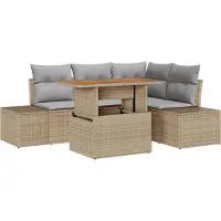 vidaXL Trädgårdsoffset med lagring 5 pcs Beige Poly rattan