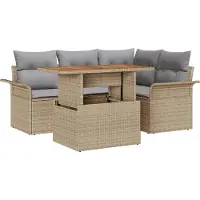 vidaXL Trädgårdsoffset med kudde 5 pcs beige och ljusgrå