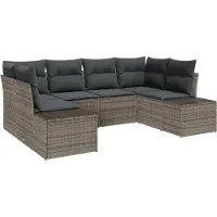 vidaXL Trädgårdsoffset med kudde 6 pcs Grå Poly rattan