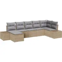 vidaXL Trädgårdsoffset med kudde med lagring 7 pcs Beige konstrotting