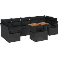 vidaXL Trädgårdsoffset med kudde 8 pcs Svart och Brunt