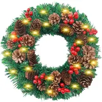 TOMTOP JMS LED julkrans med batteridriven slingljus tallkottar Röd frukt 12 tum god jul 40cm With String Light