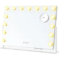 Songmics Sminkspegel spegel för makeup 58 x 43 cm 15 LED matt vit