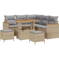vidaXL Trädgårdsoffset med kudde 8 pcs Beige Poly rattan