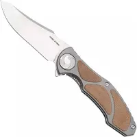 Real Steel Exorcist 9421, Stonewashed CPM S35VN, Sandblasted Titanium, Natural Micarta Inlays pocket knife, Carson Huang design