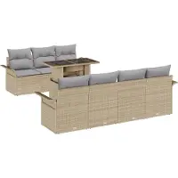 vidaXL Trädgårdsoffset med kudde med lagring 8 pcs Beige Poly rattan