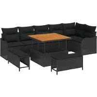 vidaXL Trädgårdsoffset med kudde 9 pcs Svart konstrotting