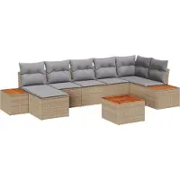 vidaXL Trädgårdsoffset med kudde 8 pcs Beige och Ljusgrå Polyrattan