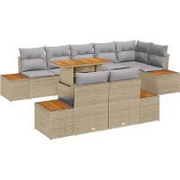vidaXL Trädgårdsoffset med lagring 9 pcs Beige Poly rattan