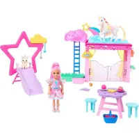 Barbie Chelsea Doll & Baby Pegasus Playset Winged Horse Toys A Touch of Magic Set med stabil liten docka Pet Bunny & accessoarer