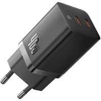 Baseus laddare GaN5 40W väggladdare, 2x USB C (svart)