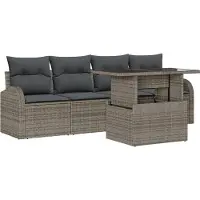 vidaXL Trädgårdsoffset med kudde 5 pcs Grå Poly rattan
