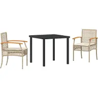 vidaXL Trädgårdsmöbelset med kudde 3 pcs Beige och svart Rotting