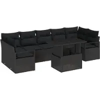 vidaXL Trädgårdsoffset med lagring 8 pcs Svart Poly rattan