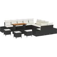vidaXL Trädgårdsoffset med kudde 14 pcs Svart Poly rattan