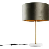 QAZQA Bordslampa mässing med grön sammetsskärm 35 cm - Kaso