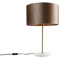 QAZQA Bordslampa mässing med sammetsskärm taupe 35 cm - Kaso