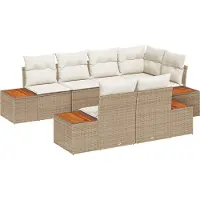 vidaXL Trädgårdsoffset 7 pcs Beige och gräddfärgad Polyrattan