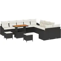 vidaXL Trädgårdsoffset med kudde med lagring 13 pcs Svart Poly rattan