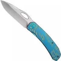 We Knife Inmate WE23096B-3, Satin Finished CPM 20CV, Blue Titanium Gold Raindrop Pattern pocket knife, Jerad Neeve design