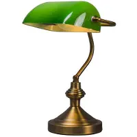 QAZQA Klassisk bordslampa/notariuslampa brons med grönt glas - Banker