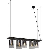 QAZQA Modern pendellampa svart med rökglas 5-ljus - Hybrid