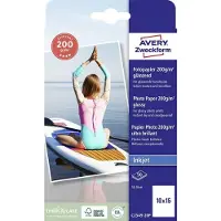 Avery Fotopapir 10x15 cm, højglans, 200 g/m², Inkjet, Hvid - (50 ark)