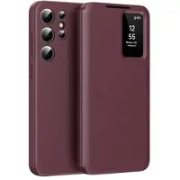 Mtp Products Samsung Galaxy S23 Ultra Smart Clear View Flip Skal med kortplats - Vinröd