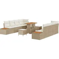 vidaXL Trädgårdsoffset med kudde 11 pcs Beige och gräddfärgad
