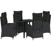 vidaXL Trädgårdsmöbelset med kudde 5 pcs Svart konstrotting