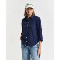 Gant för kvinnor. 4300348 Klassisk Regular Fit-skjorta i marinblå poplin (36), Casual, Bomull, Lång ärm, Marino