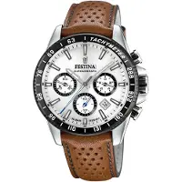 Festina Timeless Chronograph Läderrem Vit Urtavla F20561-1 F205611 100M herrklocka vit