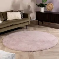 NATURL. Mjuk rund matta | Teddy rosa hos Volero | Ø 160cm | Polyester | Enfärgad | Rund | Hög lugg