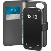 Puro Eco-Leather Fodral till iPhone 16E med horiz.flip+2 kortplatser+sedelficka+överdrag Svart