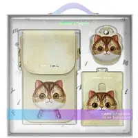 Nimmy Big Eyed Pet 2.0 Cat 3-i-1-set: Telefonväska + Plånbok + Spårningsfodral - Beige