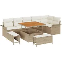 vidaXL Trädgårdsoffset med kudde med kudde 9 pcs Beige och gräddfärgad