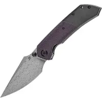 Kansept Knives Fenrir K1034Z2 Damascus, Blackwashed Titanium, Purple Micarta, pocket knife, Greg Schob design