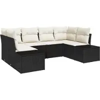 vidaXL Trädgårdsoffset med lagring 6 pcs Svart och kräm Poly rattan