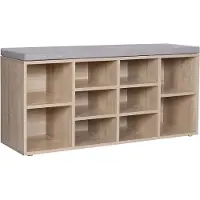 Vasagle Bänk för skor, Skohylla, Förvaringsskåp, 10 fack, Med dyna, För hallen, 104 X 30 X 48 cm, Färg Ek L