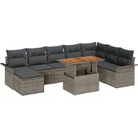 vidaXL Trädgårdsoffset med lagring 9 pcs Grå Poly rattan