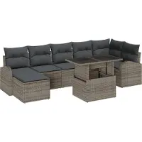 vidaXL Trädgårdsoffset med kudde med lagring 8 pcs Grå Poly rattan