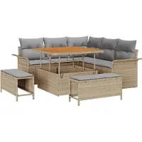 vidaXL Trädgårdsoffset med kudde med lagring 8 pcs Beige och Ljusgrå