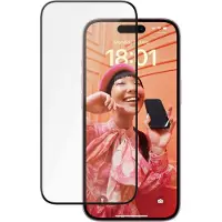PanzerGlass Ceramic Protection - Skärmskydd för mobiltelefon - ultrabred passning med EasyAligner - glas - ramfärg svart - för Apple iPhone 15