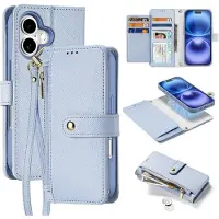 DUX iPhone 16 Lawa plånboksfodral i läder med magnetiskt skydd - Baby Blue