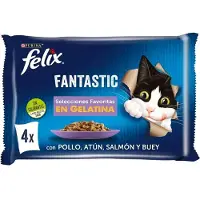 Purina Fantastisk 4x85g Kattmat Med Kyckling Tonfisk Lax Och Oxe 12 Enheter