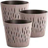 Wellhome Sandfärgad Rund Plastkruka 22.5x19.2 Cm 3 Enheter