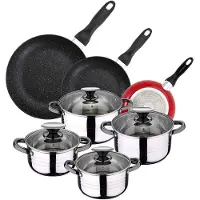 San Ignacio Rostfritt Stål Paket Med 3 Stekpannor Plus 8-delars Kastrullset 16cm 20cm 24cm