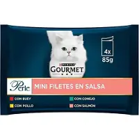Purina Gourmet Perle Salsa Oxfilé Kyckling Kanin Lax 4x85g Kattsnack 12 Enheter