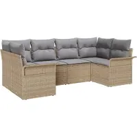 vidaXL Trädgårdsoffset med kudde med lagring 6 pcs Beige Poly rattan